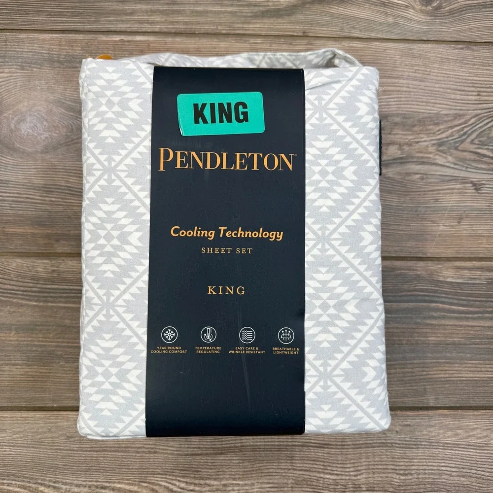 Pendleton King Sheet Set Light Gray Tucson Peak Cooling Geometric Aztec‎ NEW